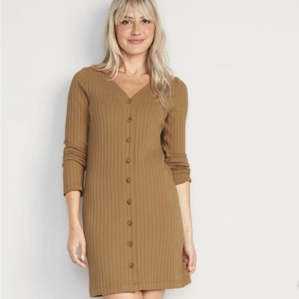Long Sleeve Rib Knit Button Front Dress | Old Navy | Size M | Never Worn